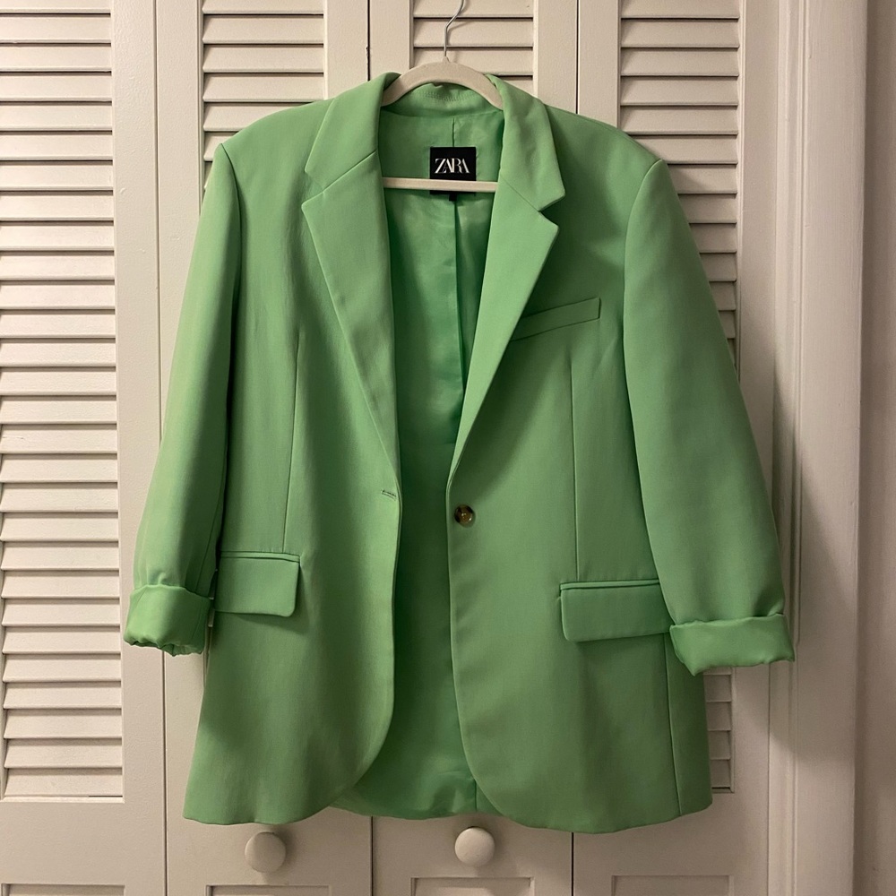 Zara Green Oversized Blazer Size: M
